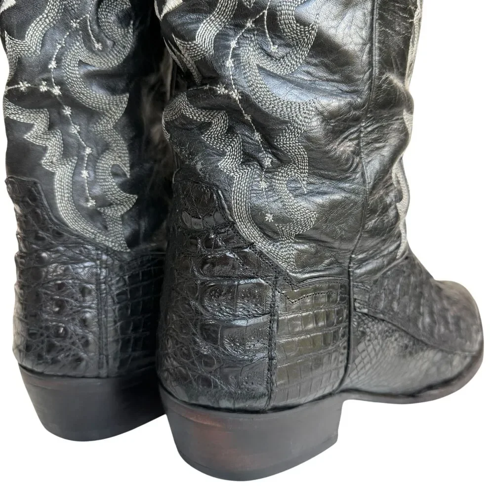 Dan Post Men's Exotic Genuine 2385 Black Caiman Crocodile Leather Boots 14 D